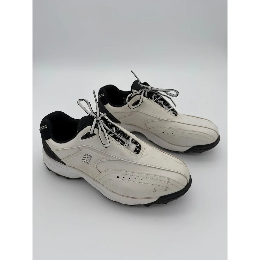 FootJoy GreenJoys Mens 10 W White Black Golf Shoes Spikes 45464
